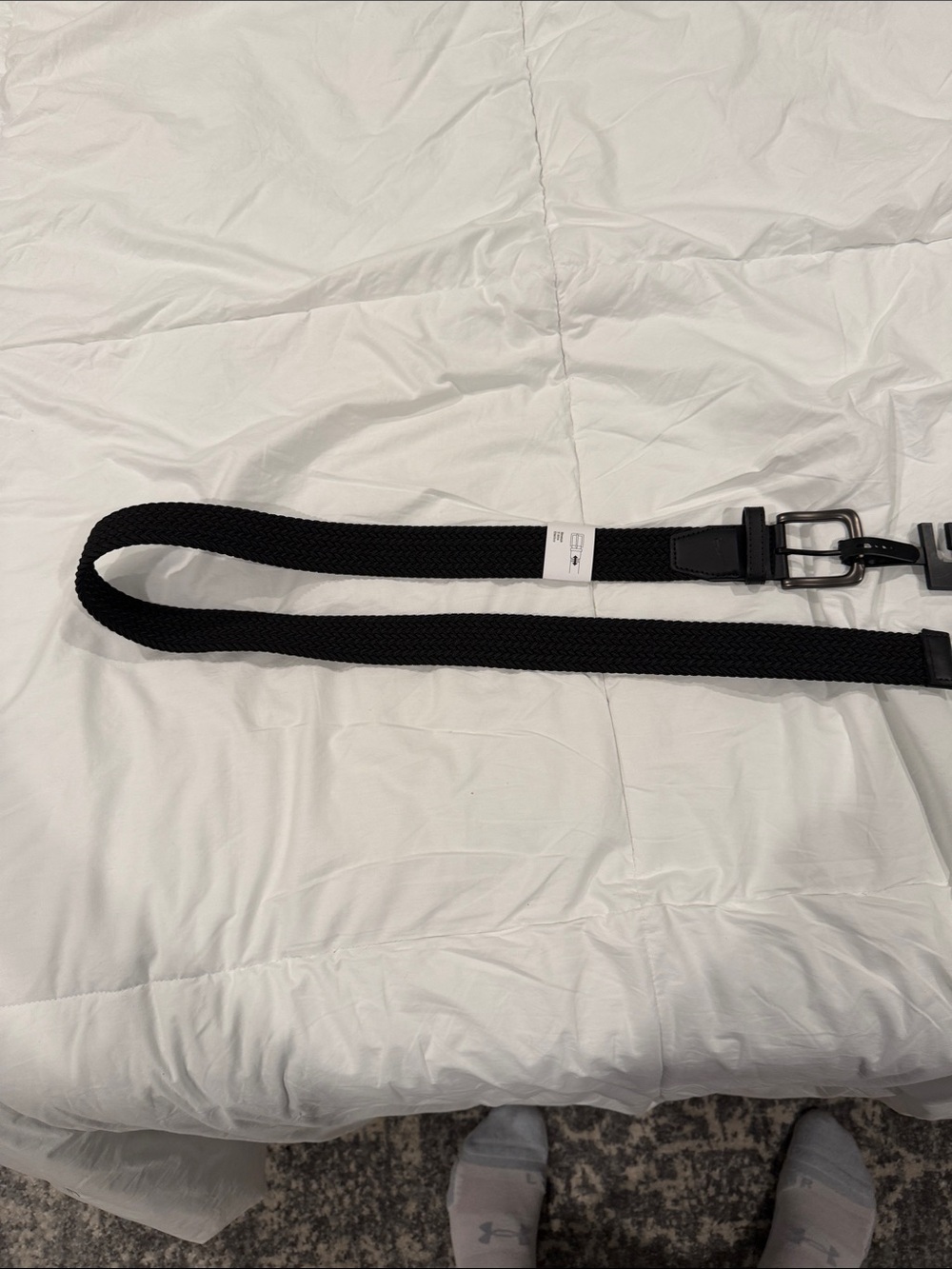Nike Black Woven Elastic Men's Belt with Matte Buckle and Leather Trim
